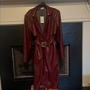 NWT WEWOREWHAT  Vegan Leather Red Trench Coat Size S